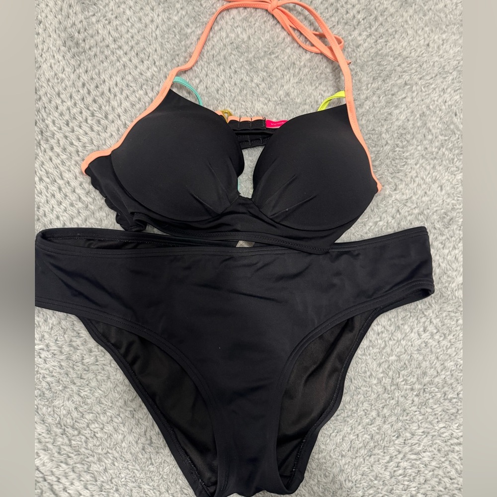 Victoria's Secret Black Bikini with Peach Trim